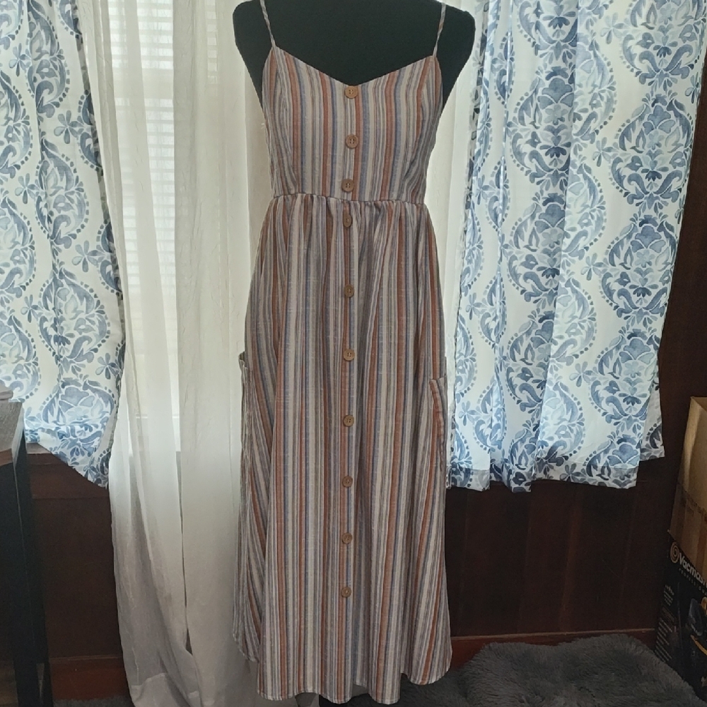 Multi-Color Striped Button-Front Maxi Dress